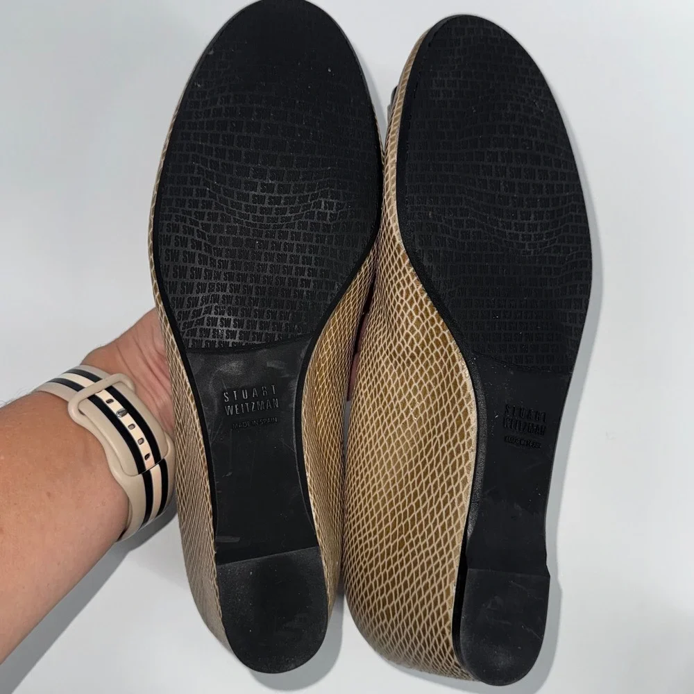 Stuart Weitzman Tan Snakeskin Embossed Buckle Wedge‎ Pumps TW39859 8.5M Leather - Picture 6 of 6